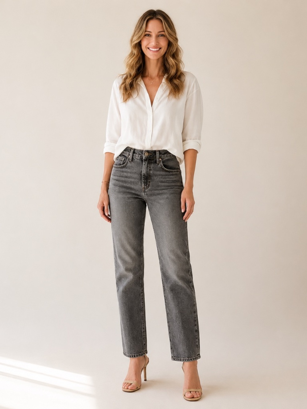 FRAME Le Nouveau Straight Jeans Gray Washed High Rise Size 25 Premium Denim - Picture 1 of 15